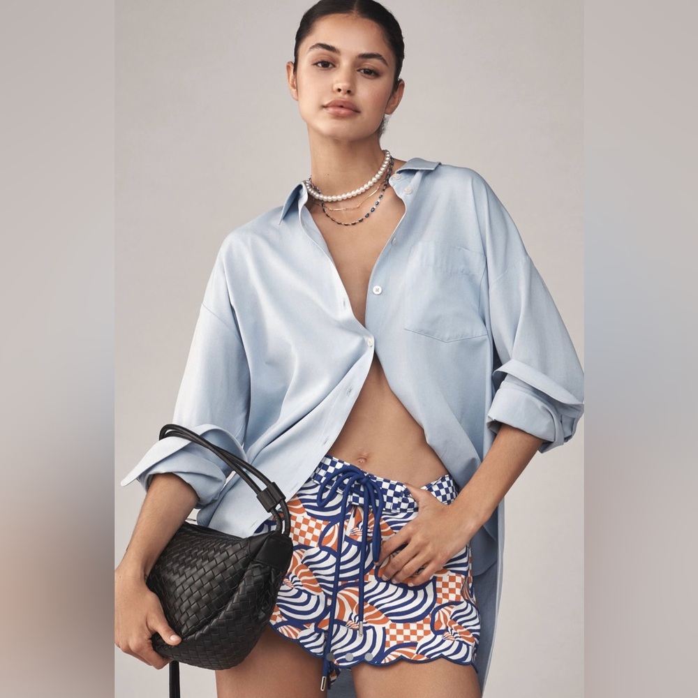 FARM Rio x Anthropologie Tie-Front scallop hem shorts